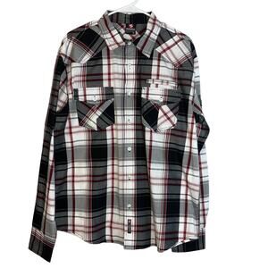 South Pole Men's Long Sleeve Plaid White, Red, Black, Charcoal Gray Size XL EUC